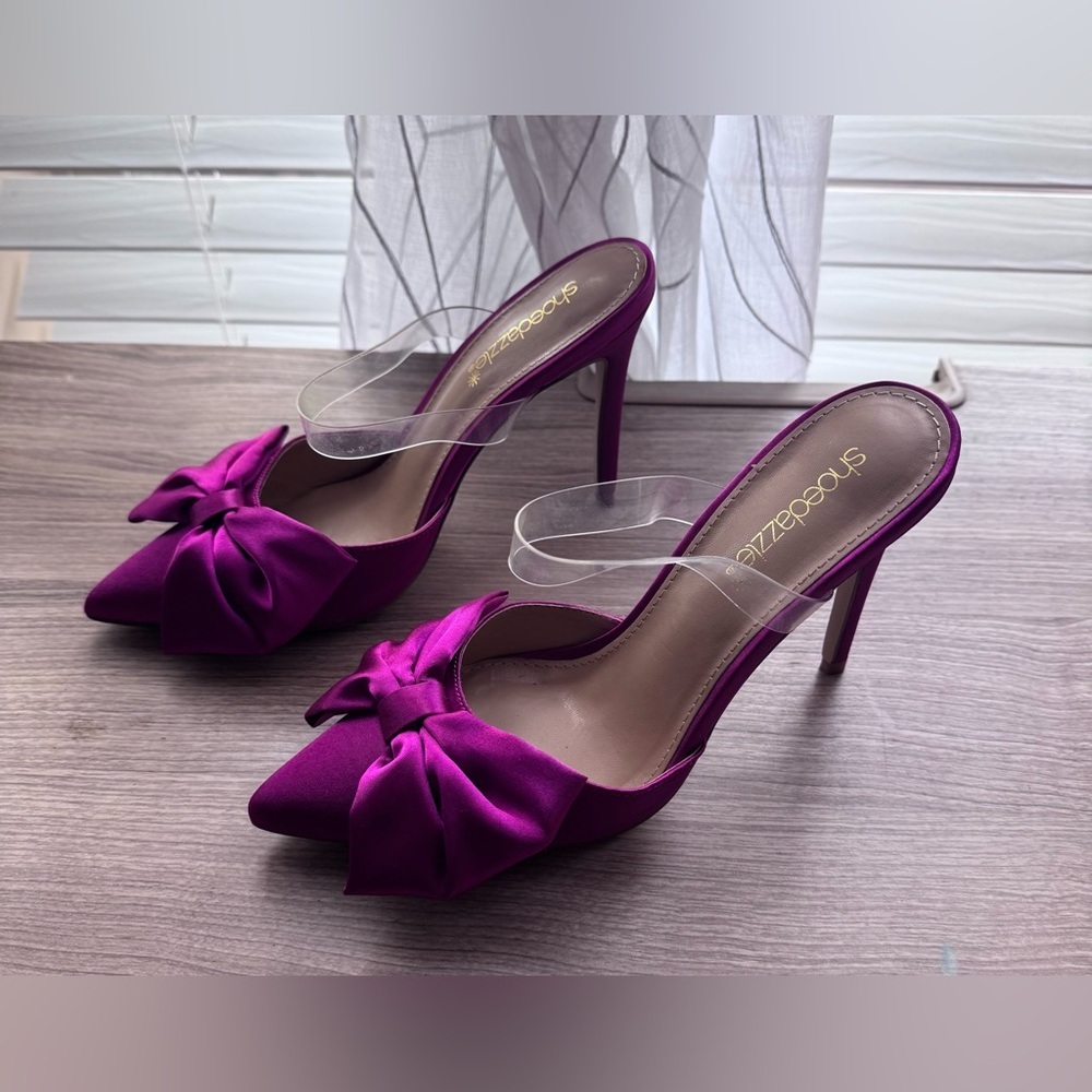 Shoe Dazzle Magenta Bow Heels Size 6 - Picture 3 of 14